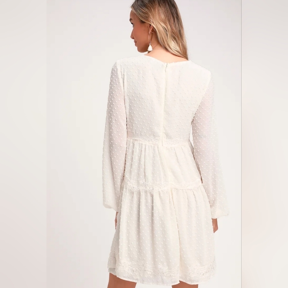 Wistful Moment Ivory Swiss Dot Long Sleeve Dress Size L - Picture 11 of 16
